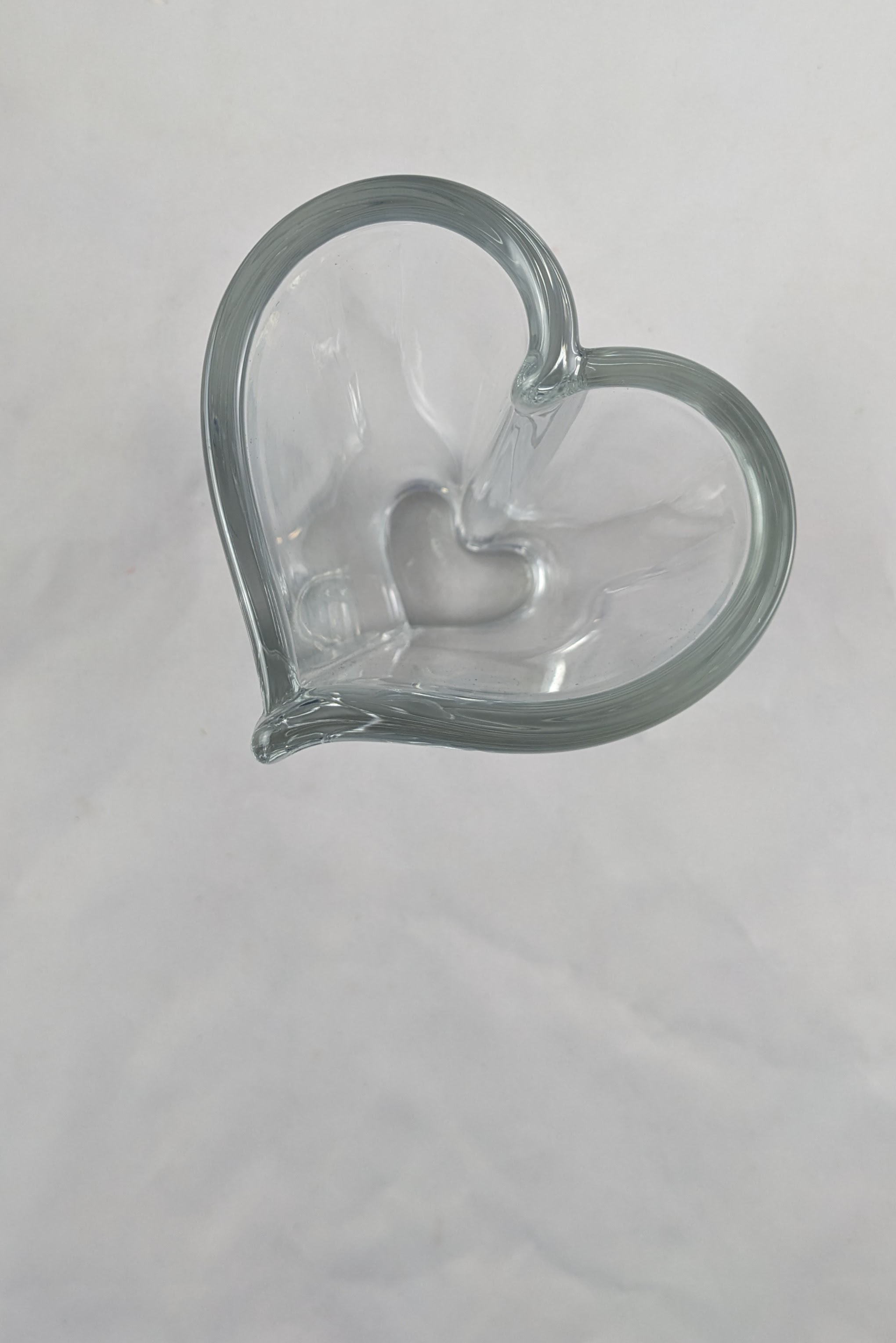 Aerial view of the heart vase, which narrows at the base and appears to be a heart within a heart.
