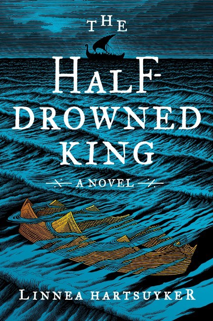 Book cover with title over a graphic of the ocean with a crown sinking in the foreground and a ship in the background.