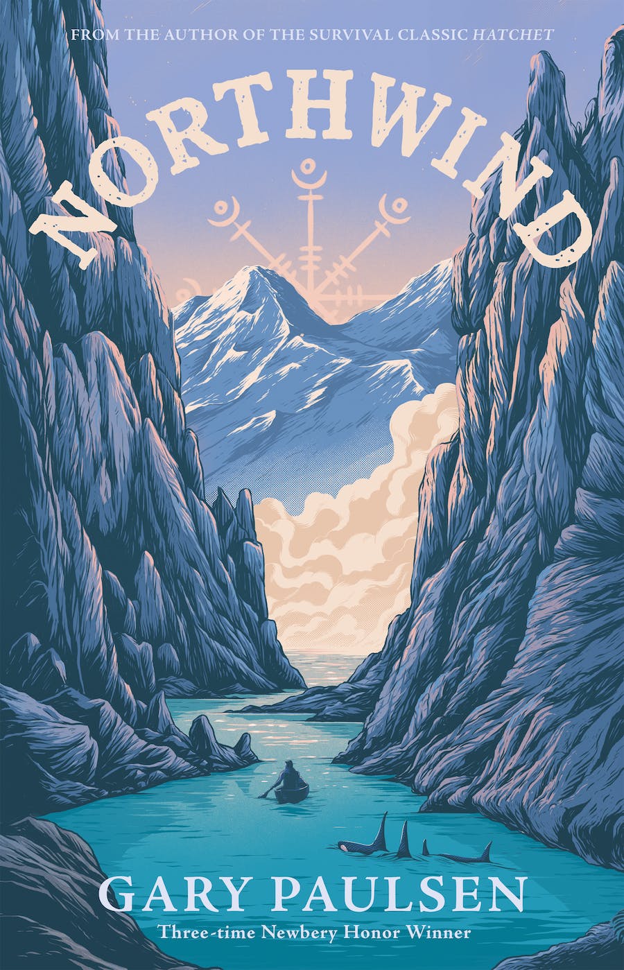 Book cover with title over a graphic of a river with mountains rising up on either side and in the distance.