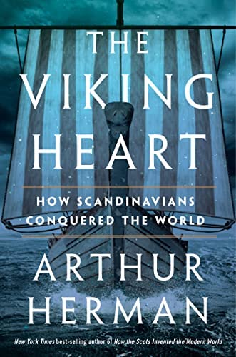 Book cover with title and graphic of the front of a Viking ship in the sea. 