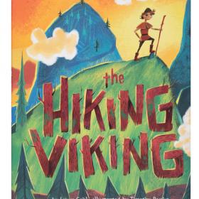 Book cover with title over a graphic of a hill, with a person standing at the top holding a walking stick and a mountain in the background.