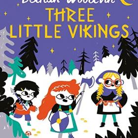 Book cover with title and graphic of three Viking children in the woods at night.